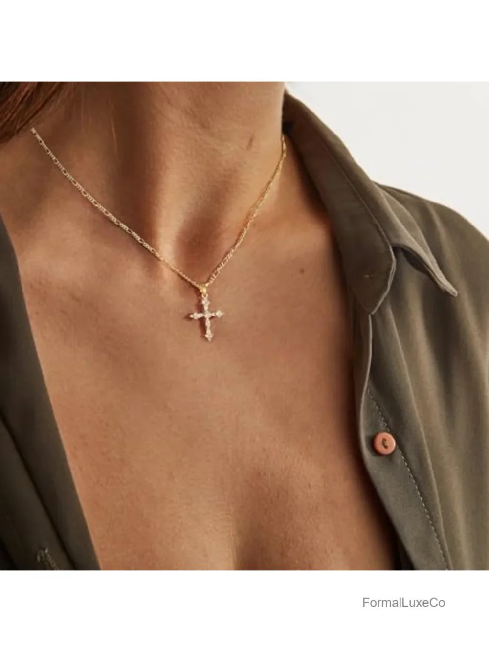 Double Cross Necklace 14K Gold Plated Pendant Dainty Choker Necklace Trendy